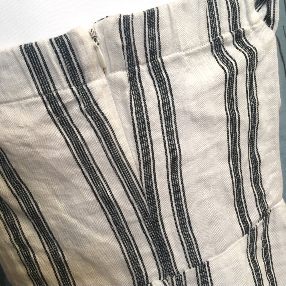 Reformation Arnaut off shoulder arm ties white black striped linen mini dress - Picture 7 of 9